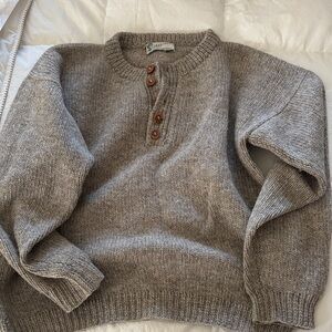 Men's Heather Taupe Button Henley Sweater